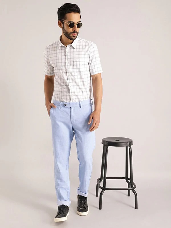 Indian Terrain Men's Slim Fit Solid Blue Trousers